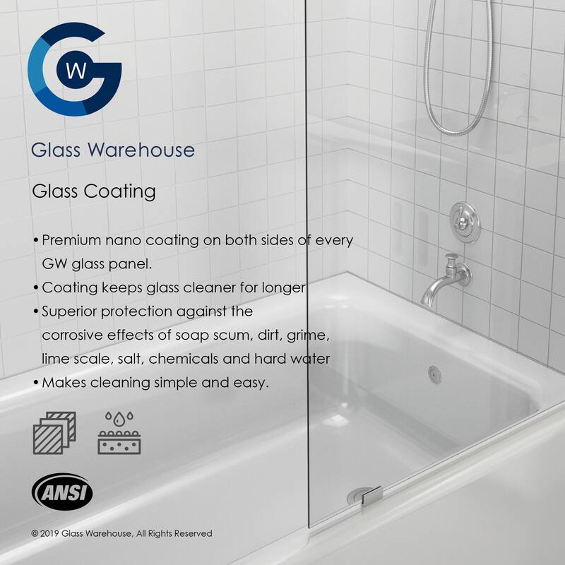 Glass Warehouse 58.25" x 33" Frameless Shower Bath Fixed Panel On Sale Bed Bath & Beyond